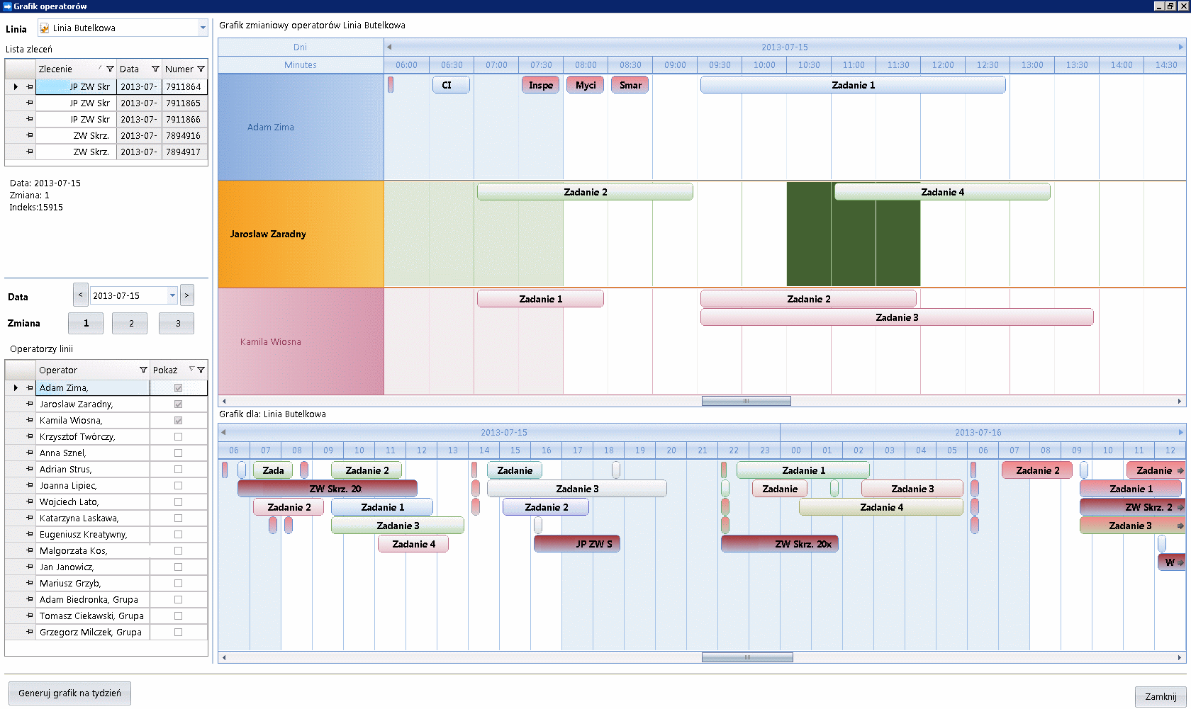 Zrzut ekranu z panelu harmonogramowania zadań