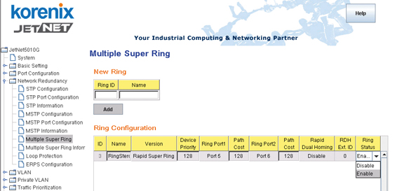 Switche przemyslowe Astraada Korenix Ring Status Enable