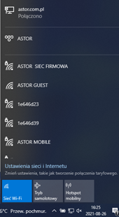 Wybór sieci w Windows 10
