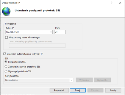 Ustawienia protokołu SSL