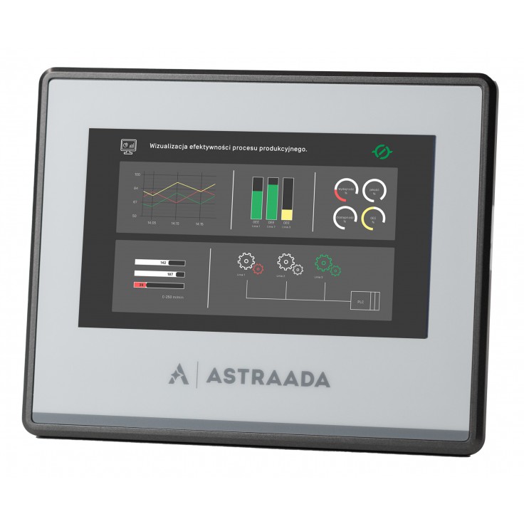 Dotykowy panel operatorski Astraada HMI, matryca TFT 4,3” (480x272, 65k), RS232, RS422/485, RS485, USB Client/Host, 30m gwarancji