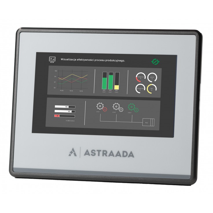 Dotykowy panel operatorski Astraada HMI, matryca TFT 4,3” (480x272, 65k), RS232, 3x RS485 USB Client/Host, Ethernet, 30m gwarancji