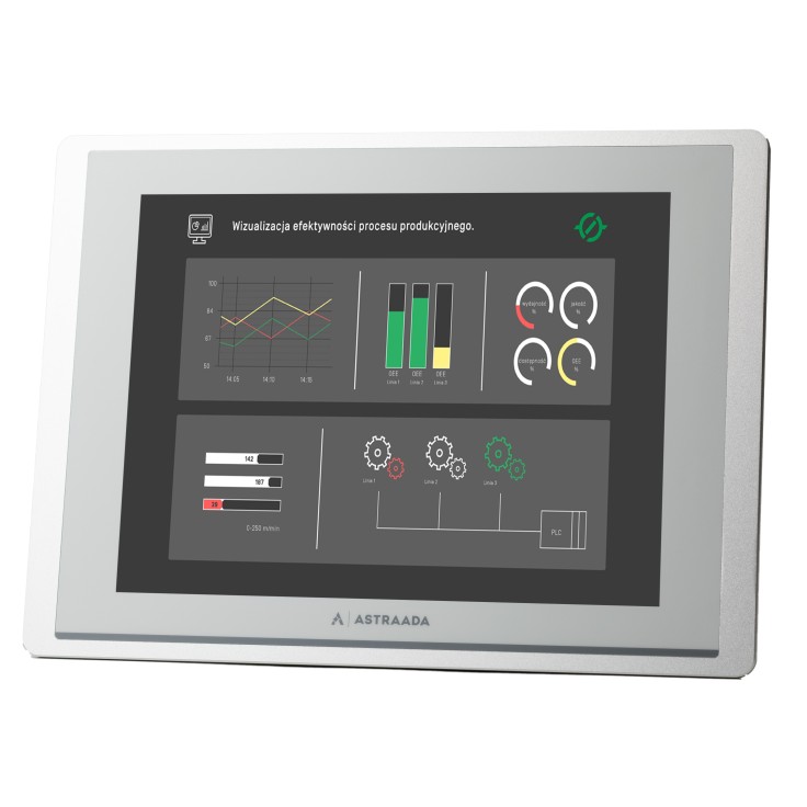 PROMOCJA - Dotykowy panel operatorski Astraada HMI, matryca TFT 12,1” (1024x768, 65k), RS232, RS422/485, 3x RS485, USB Client/Host, Ethernet, 30m gwarancji