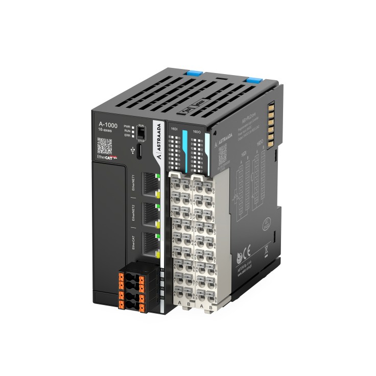 Astraada A-Series PLC A-1000 - 1GHz ARM; 16DI(PNP); 16DO(PNP); 2x RS485; 2x Eth; 1x EtherCAT; 1x USB-C; 1x SD; A-1000 Studio; 16 osi