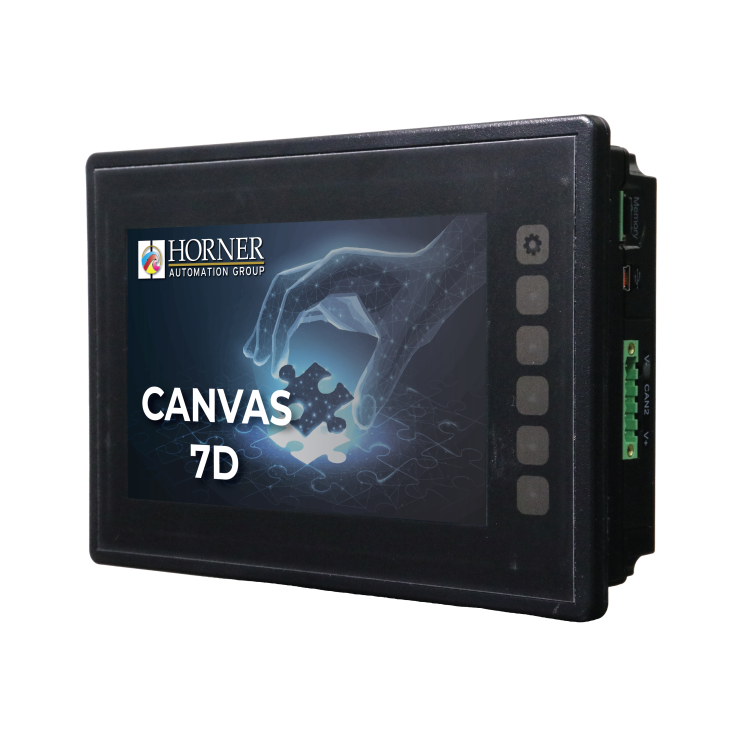Canvas 7D; 2 rdzenie; 7" kolor; 2 MB pamięci; RS232; RS485; RS232/485; 2x Ethernet; 2x USB; MicroSD; 2x CAN; 12 DI (4 HSC); 6 DO (przekaźnik 2A); 4 AI (0-10V; 0-20mA; 4-20mA)