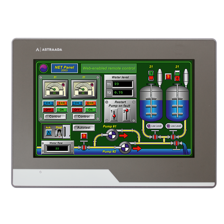 Dotykowy panel operatorski Astraada HMI, matryca TFT 7” (800x400, 65k), RS232/422/485, RS422/485, RS232, USB Client/Host, Ethernet, MicroSD