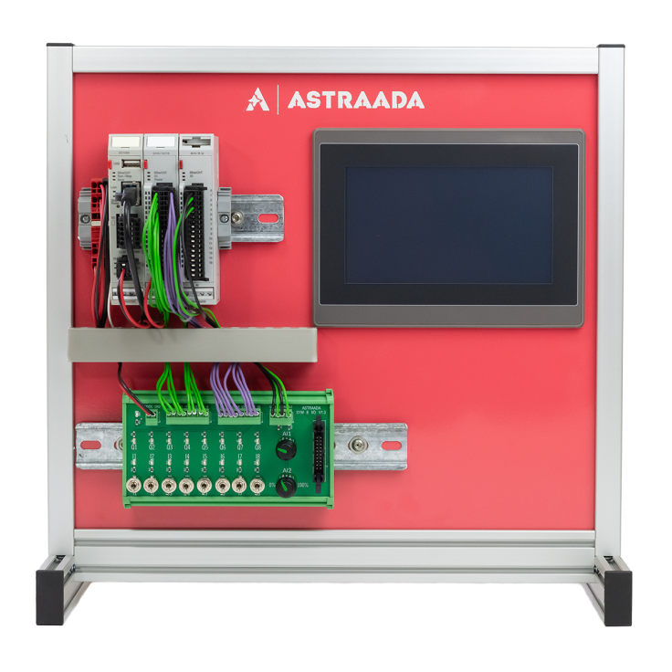 Stanowisko edukacyjne ze sterownikiem PLC, panelem HMI i symulatorem I/O