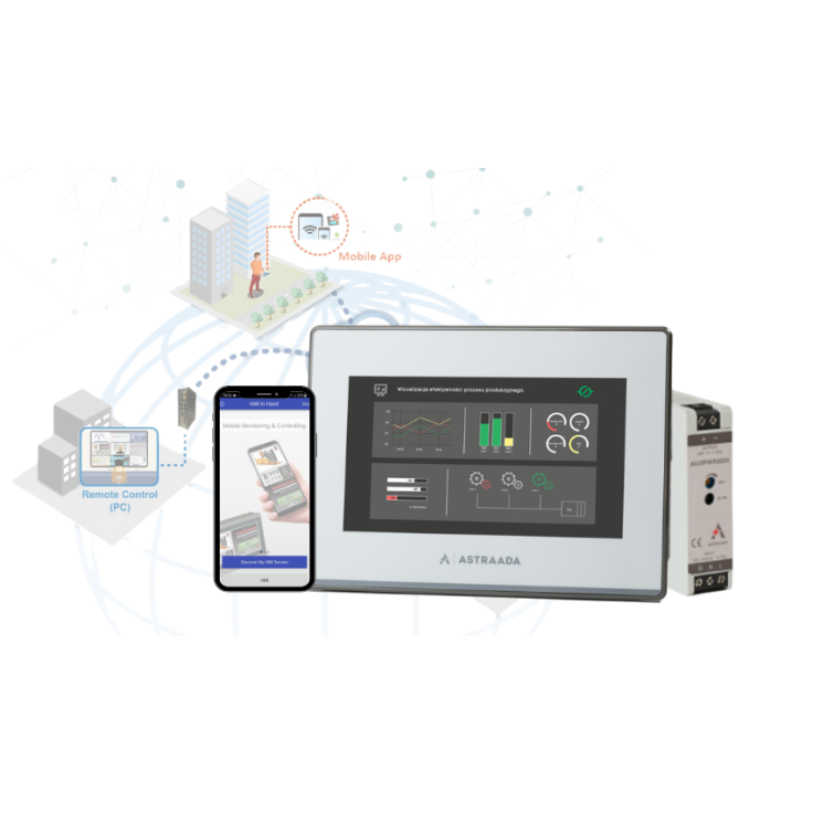 Zestaw szkoleniowy Astraada HMI - dotykowy panel 7", zasilacz, konto IDCS 500 punktów, oprogramowanie, szkolenie