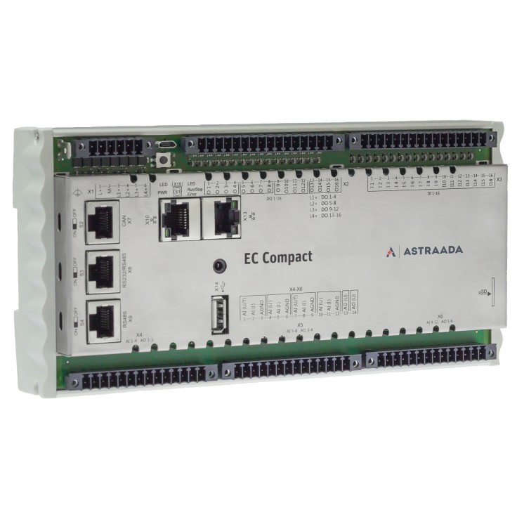 Astraada One Compact ECC2201 - 16DI, 16DO, 12AI, 6AO; web server, MQTT, RS232/485, CAN, Ethernet, EtherCAT, Ethernet, Modbus TCP/RTU