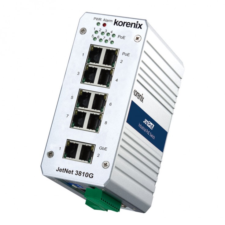 Switch PoE niezarządzalny przemysłowy, Ethernet - 10-portowy  (8 x 10/100 TX, PoE + 2 x 10/100/1000 TX)