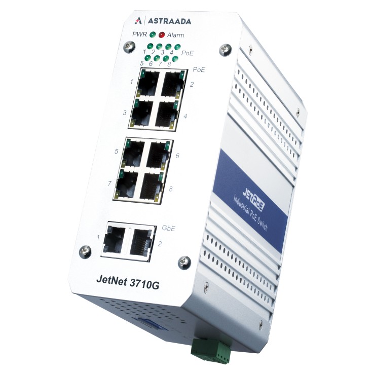Switch PoE niezarządzalny przemysłowy, Ethernet - 10-portowy  (8 x 10/100 Base-TX, PoE + 2 x 10/100/1000 Base-TX