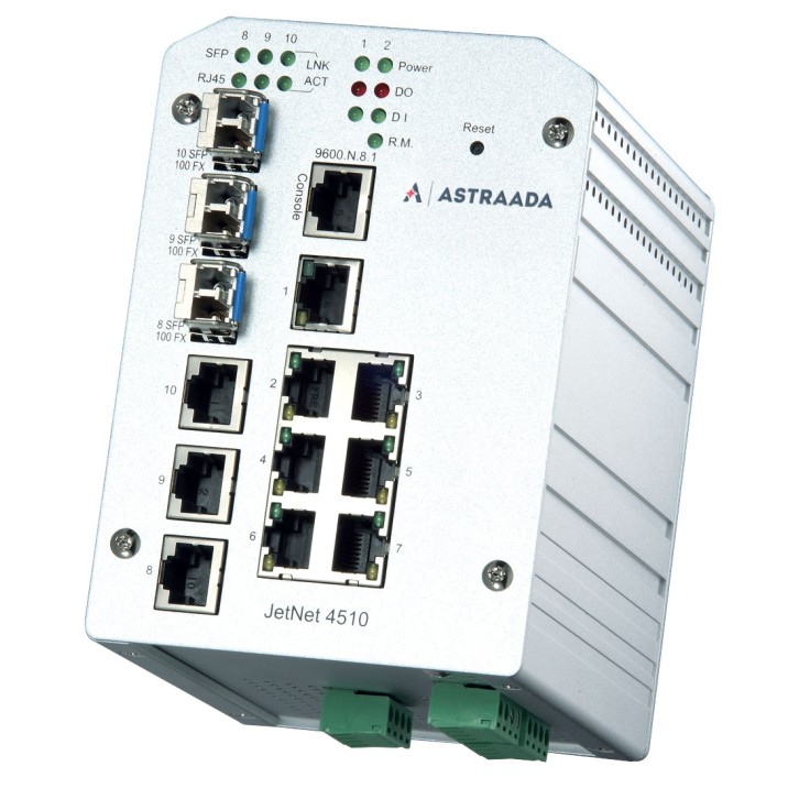 Switch zarządzalny przemysłowy, Ethernet - 10-portowy (7 x 10/100 Base-TX + 3 x RJ45/SFP  - 100 Base-X), RING, Modbus TCP