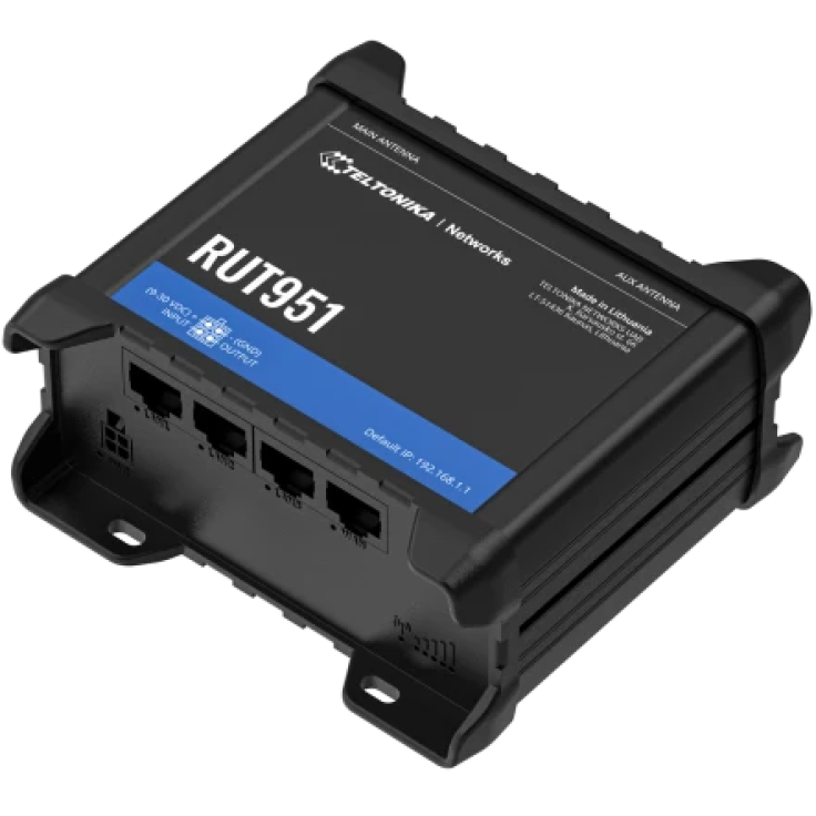 RUT951 - Router przemysłowy 4G (LTE); Ethernet; 128MB RAM; DUAL SIM; SMS; IPSec; openVPN; WiFi; montaż na szynie DIN