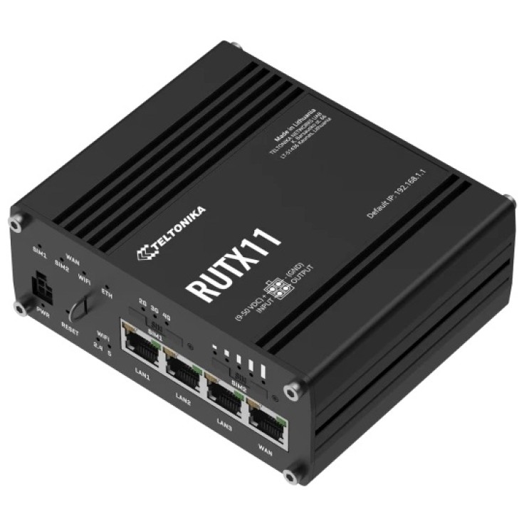 RUTX11 - Router przemysłowy 4G (LTE); Ethernet; 256 MB RAM; DUAL SIM; Bluetooth; SMS; IPSec; openVPN; WiFi; montaż na szynie DIN