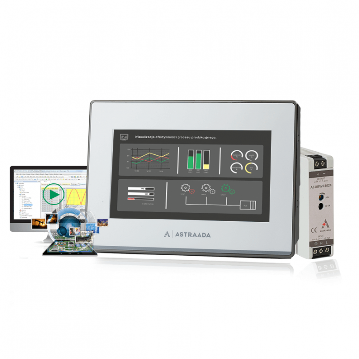 Zestaw szkoleniowy Astraada HMI - dotykowy panel 7", zasilacz, szkolenie online, oprogramowanie i podręczniki