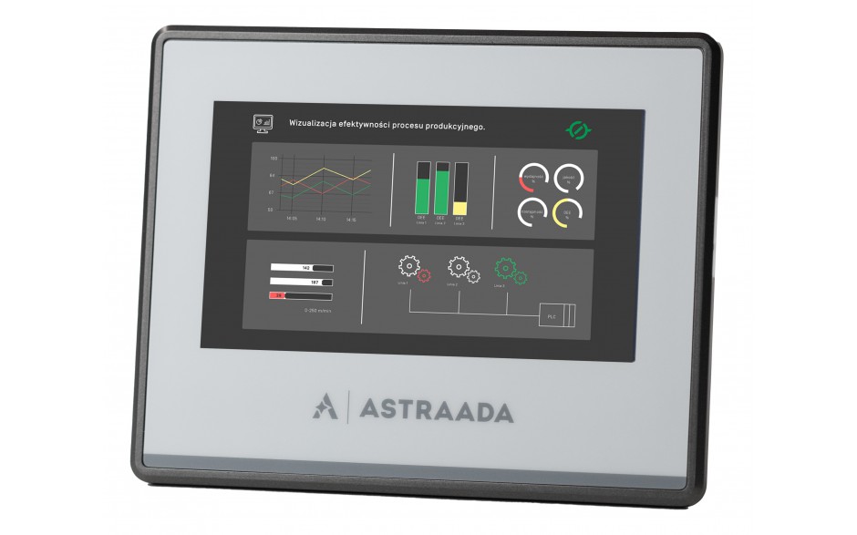 Dotykowy panel operatorski Astraada HMI, matryca TFT 4,3” (480x272, 65k), RS232, RS422/485, RS485, USB Client/Host, Ethernet, 24m gwarancji
