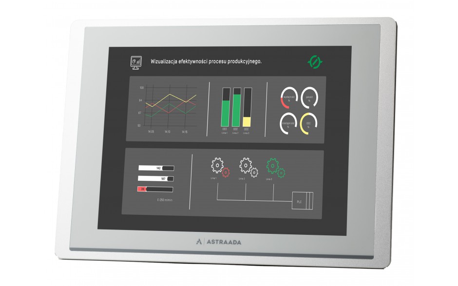 Dotykowy panel operatorski Astraada HMI, matryca TFT 12,1” (1024x768, 65k), RS232, RS422/485, 3x RS485, USB Client/Host, Ethernet, 30m gwarancji