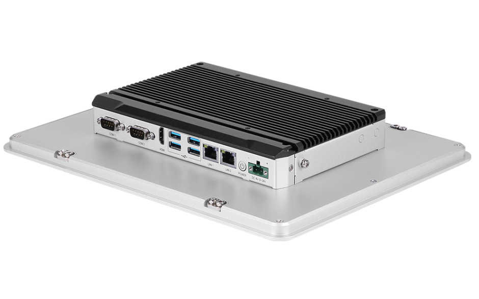 Przemysłowy komputer panelowy 12.1”, dotykowy pojemnościowy, 1024*768, wersja STANDARD, Intel Celeron J1900, 4GB RAM, mSATA SSD 128 GB, WIN10-IOT Ent LTSB 2019 , 2x RS232, 4x USB, 2x Intel Gigalan, zasilanie 12-24 VDC z zasilaczem 3