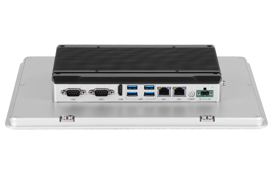 Przemysłowy komputer panelowy 12.5”, dotykowy pojemnościowy, 1366*768, wersja STANDARD, Intel Celeron J1900, 4GB RAM, mSATA SSD 128 GB, WIN10-IOT Ent LTSB 2019 , 2x RS232, 4x USB, 2x Intel Gigalan, zasilanie 12-24 VDC z zasilaczem 2
