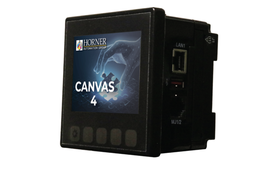 Canvas 4; 2 rdzenie; 3.5" kolor; 2 MB pamięci; RS232; RS485; Ethernet; 2x USB; MicroSD; CAN; 24 DI (4 HSC); 16 DO (2 PWM); 2 AI (0-10V; 0-20mA; 4-20mA) 2