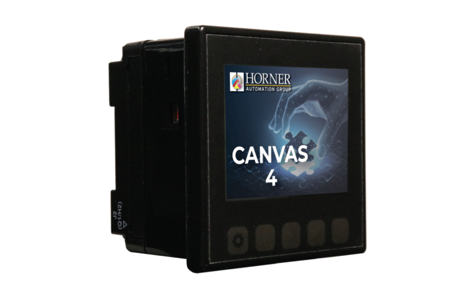 Canvas 4; 2 rdzenie; 3.5" kolor; 2 MB pamięci; RS232; RS485; Ethernet; 2x USB; MicroSD; CAN; 12 DI (4 HSC); 6 DO (przekaźnik 2A); 4 AI (0-10V; 0-20mA; 4-20mA)