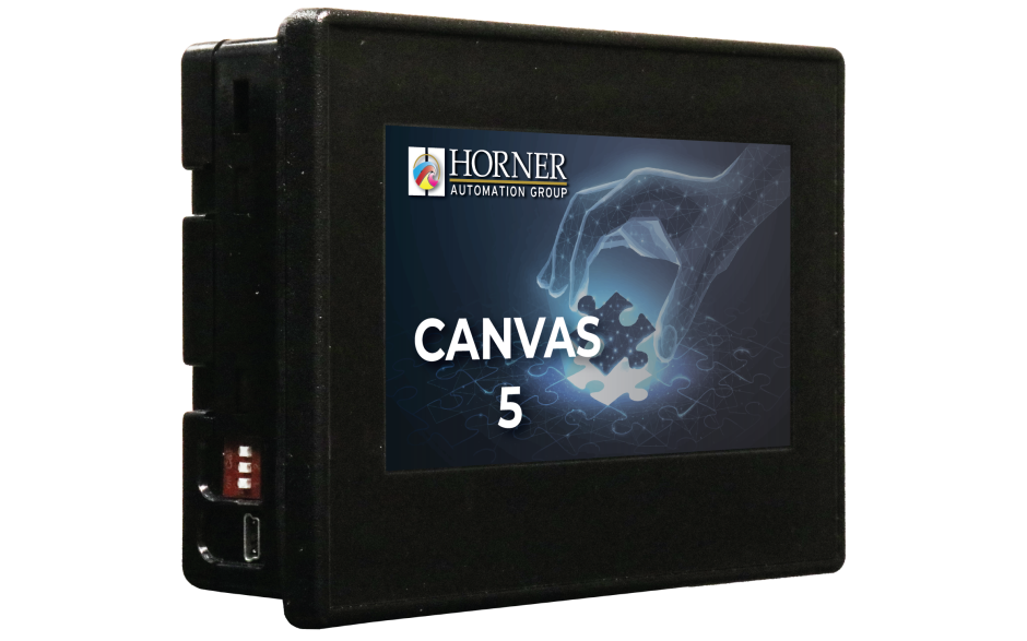 Canvas 5; 2 rdzenie; 4.3" kolor; 2 MB pamięci; RS232; RS485; Ethernet; 2x USB; MicroSD; CAN; 4 DI (4 HSC 500 KHz); 4 DO (2 PWM 500 KHz); 4 AI (0-10V; 0-20mA; 4-20mA; 12 bit) 4