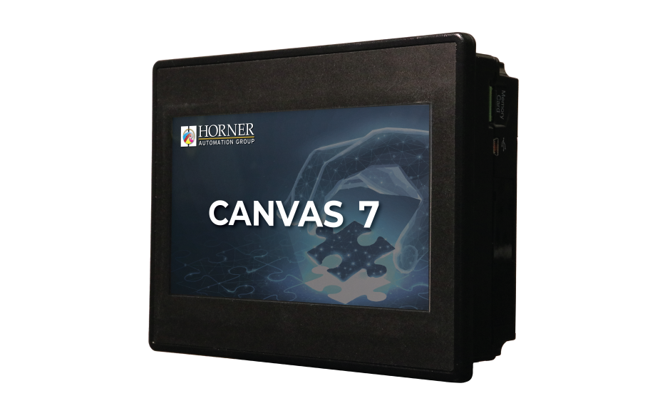 Canvas 7; 2 rdzenie; 7" kolor; 2 MB pamięci; RS232; RS485; RS232/485; 1x Ethernet; 1x USB-A; MicroSD; 1x CAN; 12 DI (4 HSC); 6 DO (przekaźnik 2A); 4 AI (0-10V; 0-20mA; 4-20mA)