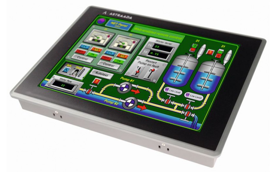 Dotykowy panel operatorski Astraada HMI, matryca TFT 12” (1024x768, 65k), RS232/422/485, RS422/485, RS232, USB Client/Host, Ethernet, MicroSD, -20~60C