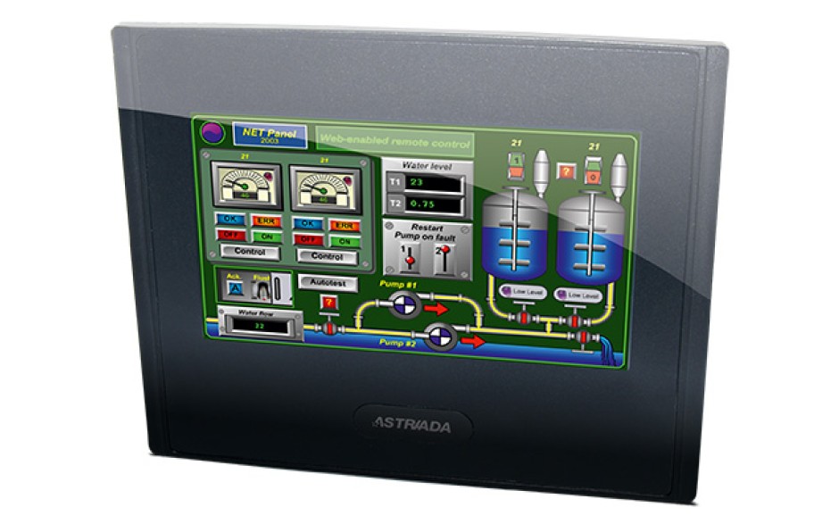 Dotykowy panel operatorski Astraada HMI o przekątnej 4.3", matryca TFT o rozdzielczości 480 x 272, 65535 kolorów