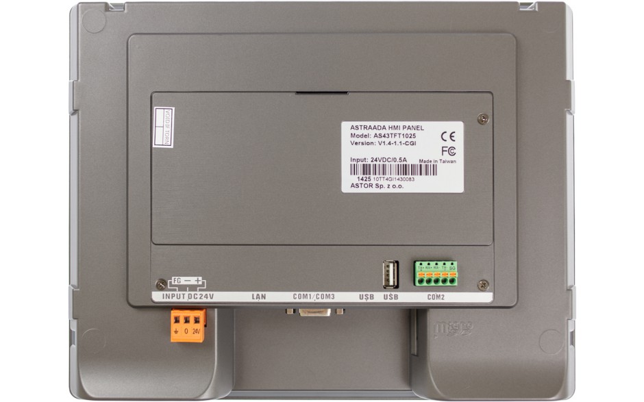 Dotykowy panel operatorski Astraada HMI, matryca TFT 10” (800x600, 65k), RS232/422/485, RS422/485, RS232, USB Client/Host, Ethernet, MicroSD 3