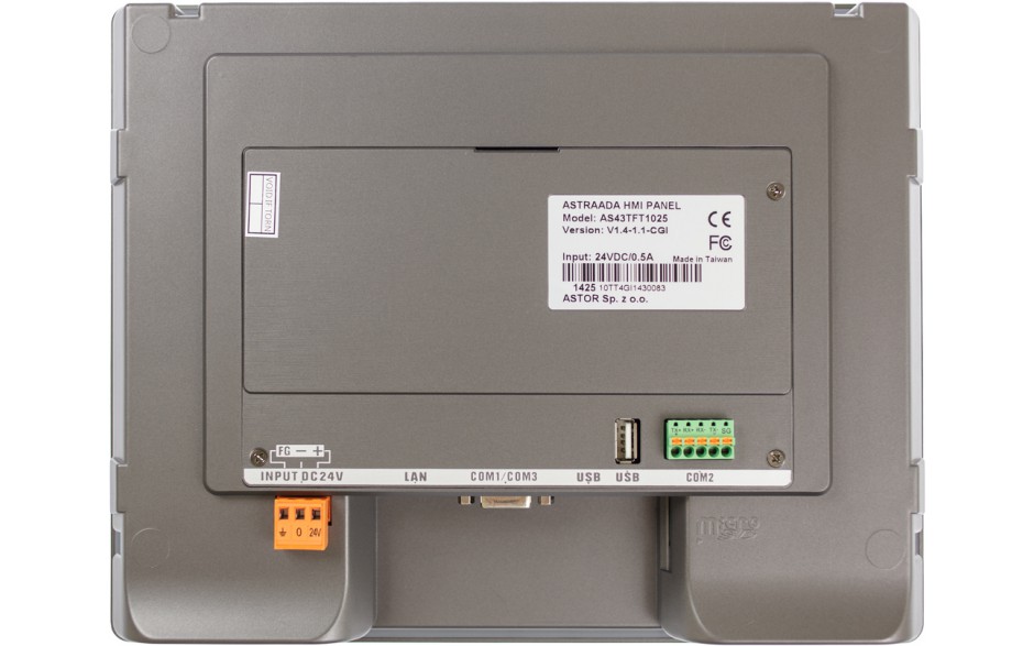 Dotykowy panel operatorski Astraada HMI, matryca TFT 10” (1024x600, 65k), RS232/422/485, RS232, USB Client/Host, Ethernet 3