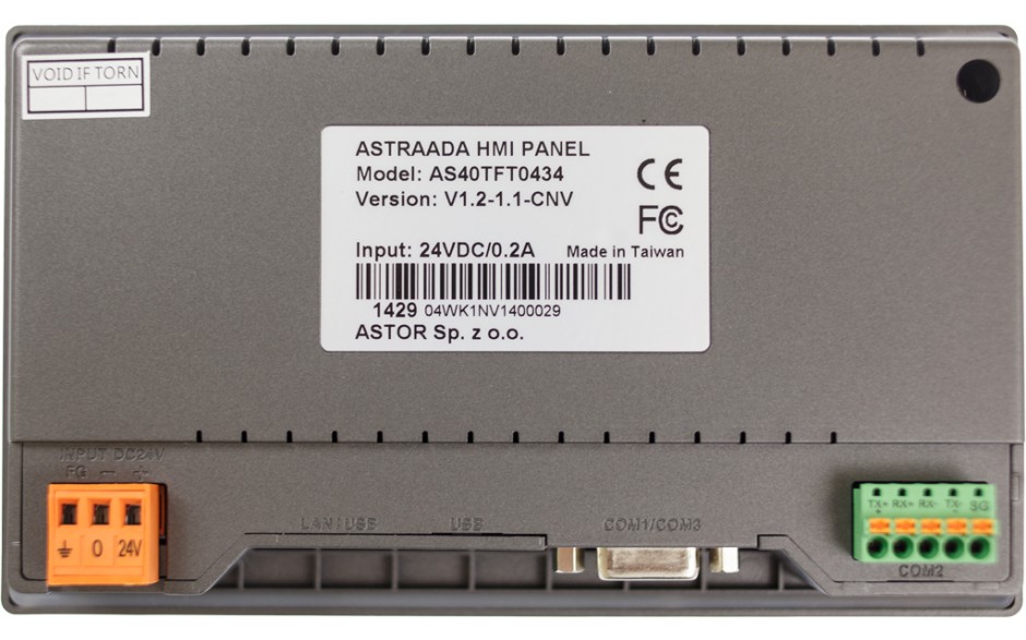 Dotykowy panel operatorski Astraada HMI, matryca TFT 4,3” (480x272, 65k) z klawiaturą numeryczną, RS232/422/485, RS232, USB Client/Host 5