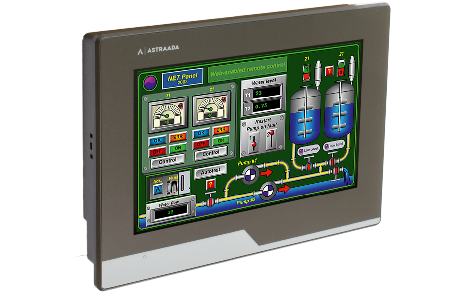 Dotykowy panel operatorski Astraada HMI, matryca TFT 7” (800x400, 65k), RS232/422/485, RS422/485, RS232, USB Client/Host, Ethernet, MicroSD 5