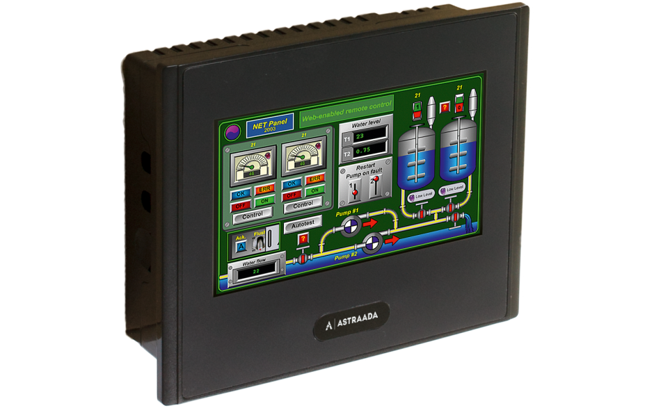 Dotykowy panel operatorski Astraada HMI o przekątnej 4.3", matryca TFT o rozdzielczości 480 x 272, 65535 kolorów 6
