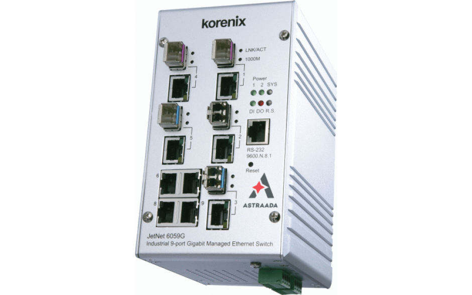 Switch zarządzalny przemysłowy, Ethernet - 9-portowy (4 x 10/100/1000 Base-TX + 5 x RJ45/SFP  - 100/1000 Base-X), RING