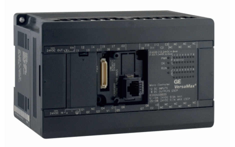 Sterownik PLC VersaMax Micro; ; RS232; RS485; 13 DI (24VDC); 9 DO (Relay 2A); 1 DO (24VDC); 2 AI 3070 (0-10V; 0-20mA; 12 bit); 1 AO (0-10V; 0-20mA; 12 bit); 24VDC