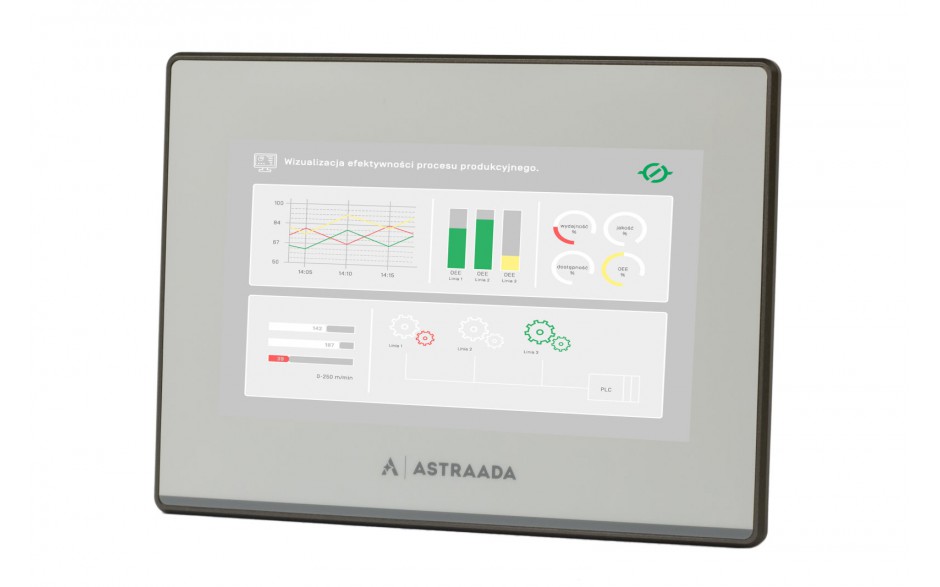 Dotykowy panel operatorski Astraada HMI, matryca TFT 7” (800x480, 65k), RS232, RS422/485, 3x RS485, USB Client/Host, Ethernet, 30m gwarancji 3