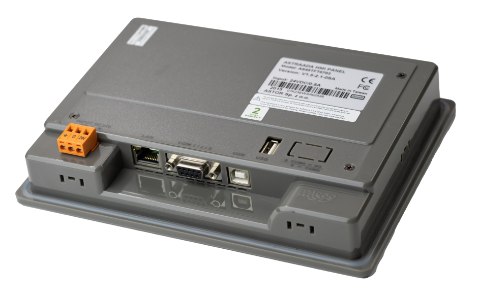 Dotykowy panel operatorski Astraada HMI, matryca TFT 7” (800x480, 65k), RS232, RS422/485, RS485, USB Client/Host, Ethernet, 24m gwarancji 4