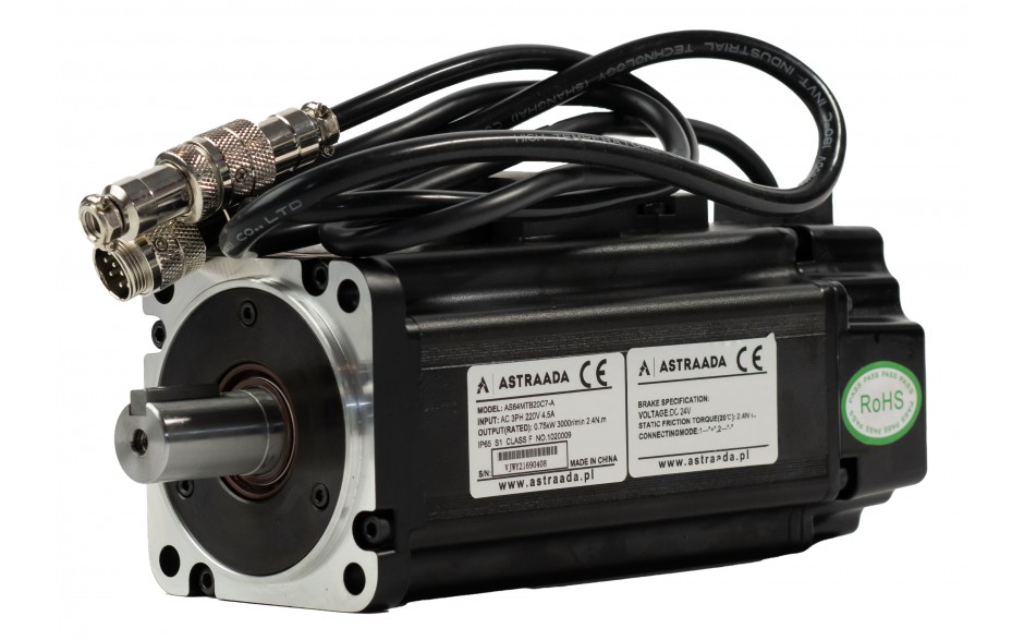 Serwosilnik SRV-64 o mocy 0.4kW (1.3 Nm) z hamulcem, zasilanie 230V, enkoder absolutny 23 bit, prędkość znam. 3000rpm, wym. kołnierza 60mm, 30 miesięcy gwarancji. 3