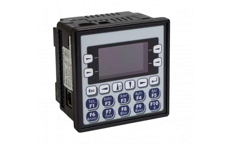 Sterownik PLC z HMI EXLe - 2.25", Ethernet; 12 DI (24V; 4 HSC); 12 DO (24V; 2 PWM); 6 AI (0-10V; 0-20mA; 4-20mA; RTD; THM); 4 AO (0-10V; 0-20mA; 4-20mA)