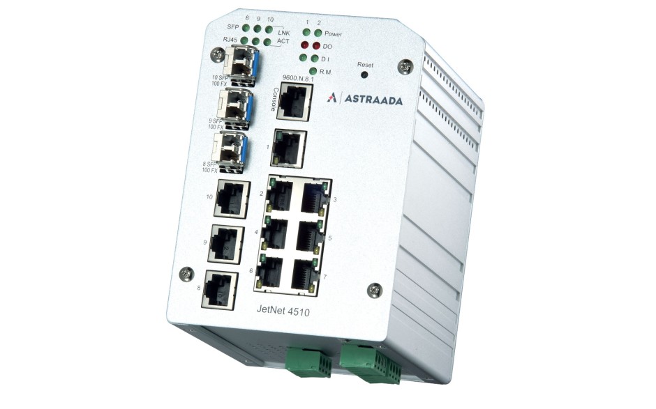 Switch zarządzalny przemysłowy, Ethernet - 10-portowy (7 x 10/100 Base-TX + 3 x RJ45/SFP  - 100 Base-X), RING, Modbus TCP