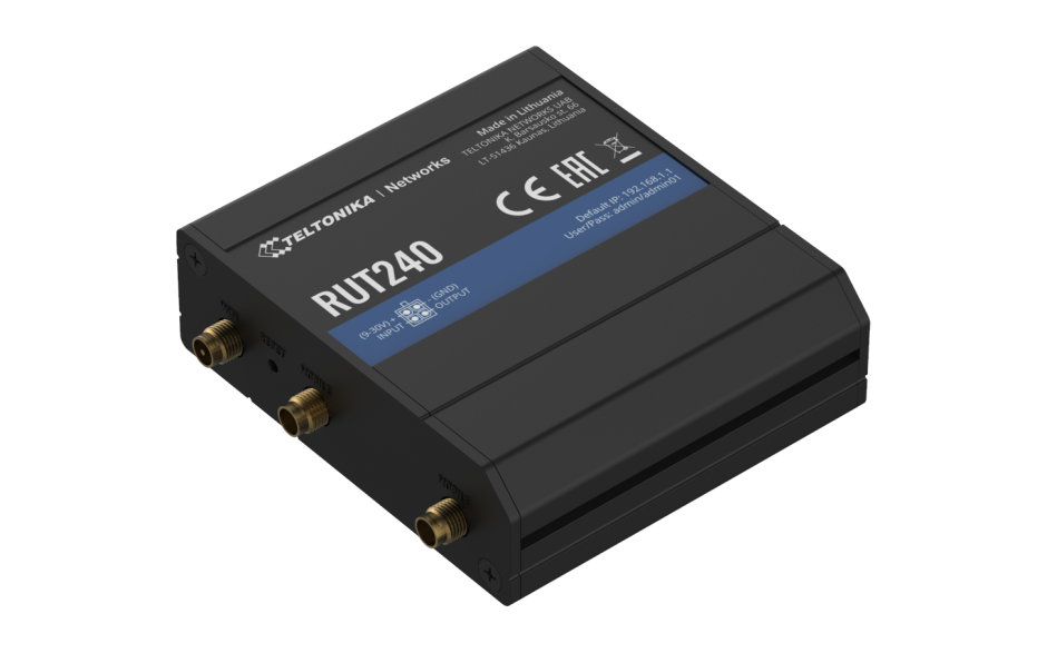 RUT241 - Router przemysłowy 4G (LTE); Ethernet; 64MB RAM; SMS; IPSec; openVPN; WiFi; montaż na szynie DIN 2