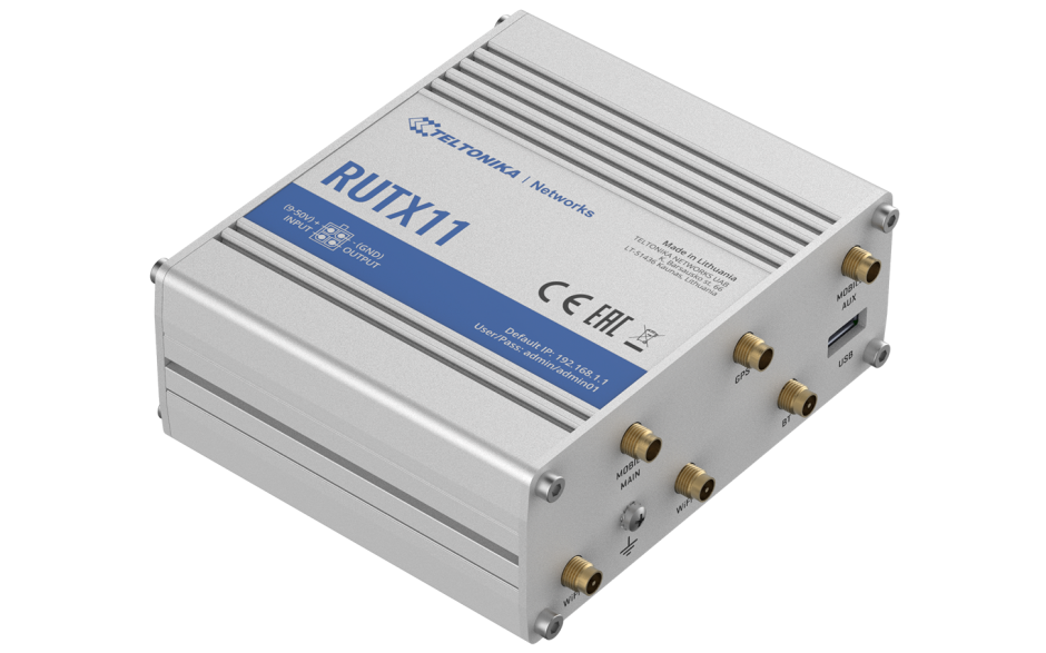 RUTX11 - Router przemysłowy 4G (LTE); Ethernet; 256 MB RAM; DUAL SIM; Bluetooth; SMS; IPSec; openVPN; WiFi; montaż na szynie DIN