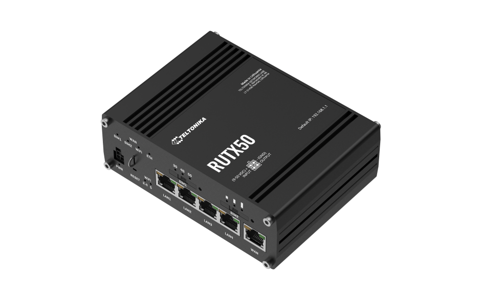 RUTX50 - Router przemysłowy 5G/4G; Ethernet; 256 MB RAM; DUAL SIM; GPS; SMS; IPSec; openVPN; WiFi; montaż na szynie DIN