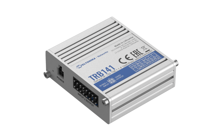 TRB141 - Gateway komórkowy 4G (LTE); Moduł I/O 128MB RAM; SMS; IPSec; openVPN; możliwy montaż na szynie DIN
