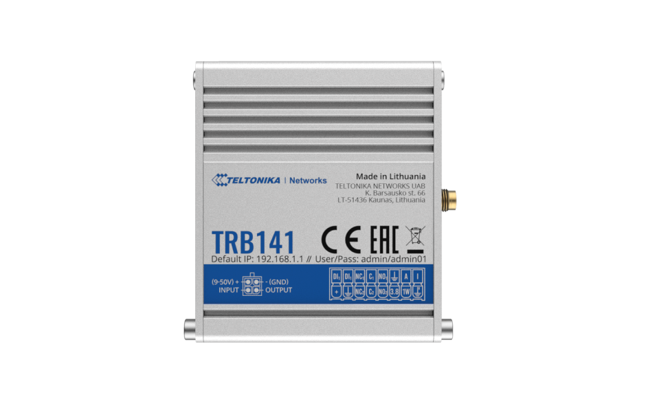 TRB141 - Gateway komórkowy 4G (LTE); Moduł I/O 128MB RAM; SMS; IPSec; openVPN; możliwy montaż na szynie DIN 3