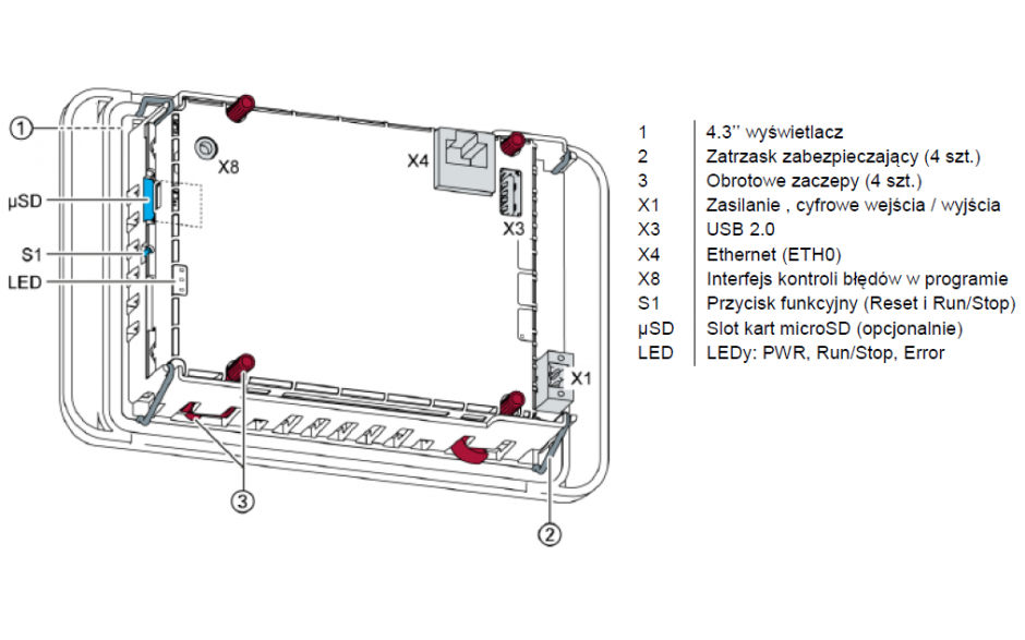 Dotykowy terminal operatorski Astraada One, matryca TFT 4,3” (430x272), 800 MHz, 512 MB Flash, 512MB RAM, 1x USB, 1x ETH (do Astraada One PLC) (222001800) 2