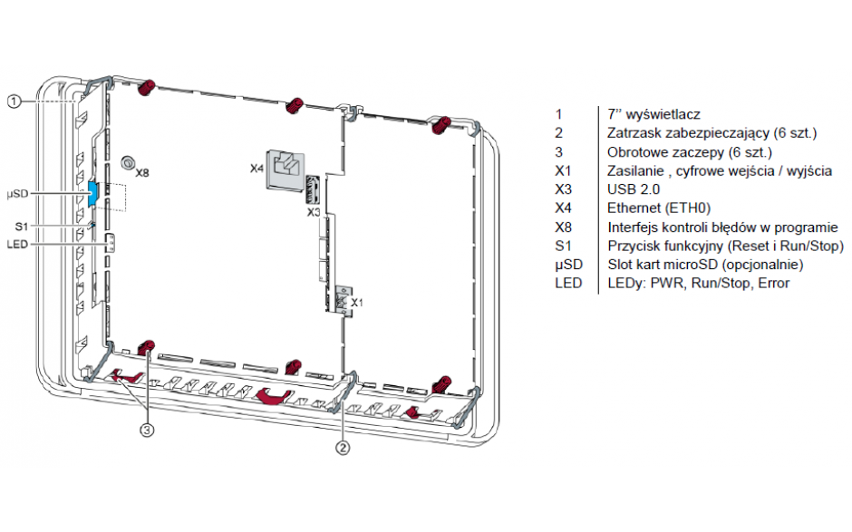 Dotykowy terminal operatorski Astraada One, matryca TFT 7” (800x480), 800 MHz, 512 MB Flash, 512MB RAM, 1x USB, 1x ETH (do Astraada One PLC) (222001900) 2