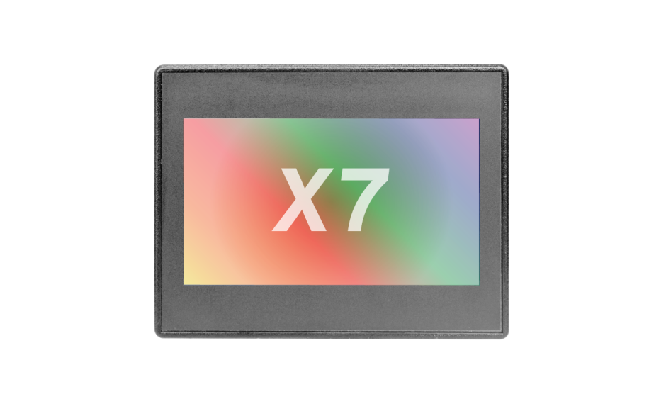 X7; 7" kolor dotykowy; 256 kB pamięci; RS232; RS485; CAN; mini USB; MicroSD; 12 DI (24VDC); 6 DO (Realy); 2 PWM (65 kH 2