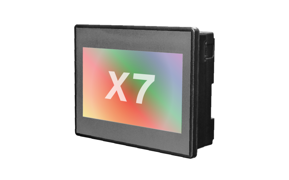X7; 7" kolor dotykowy; 256 kB pamięci; RS232; RS485; CAN; mini USB; MicroSD; 12 DI (24VDC); 6 DO (Realy); 2 PWM (65 kH